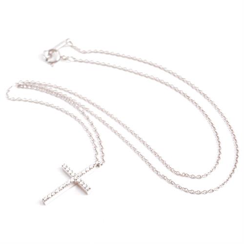 ティファニー ネックレス レディース メトロクロス ミディアム ダイヤモンドネックレス ホワイトゴールド TIFFANY 750WG 中古