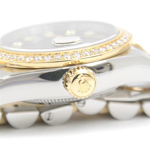 ロレックス 時計 レディース デイトジャスト ダイヤベゼル 10P ダイヤ 自動巻 ランダム ROLEX SS×750YG 179383G 中古