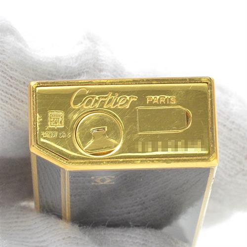 1円~】カルティエ Cartier 5角 ガス ライター ブラック ゴールド 