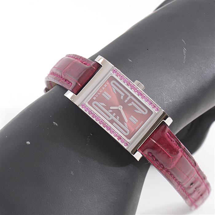ブルガリ  時計 レディース レッタンゴロ ロードライトガーネットベゼル 電池式 ワインレッド文字盤 BVLGARI RT39S 中古