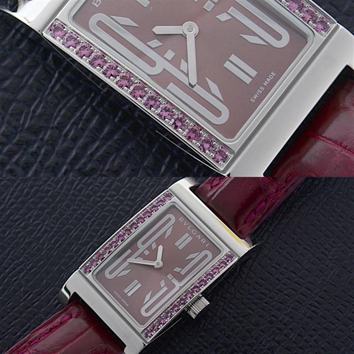 ブルガリ  時計 レディース レッタンゴロ ロードライトガーネットベゼル 電池式 ワインレッド文字盤 BVLGARI RT39S 中古