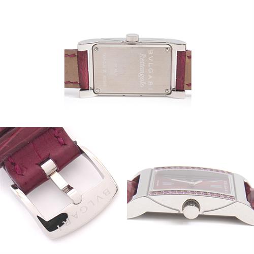 ブルガリ  時計 レディース レッタンゴロ ロードライトガーネットベゼル 電池式 ワインレッド文字盤 BVLGARI RT39S 中古