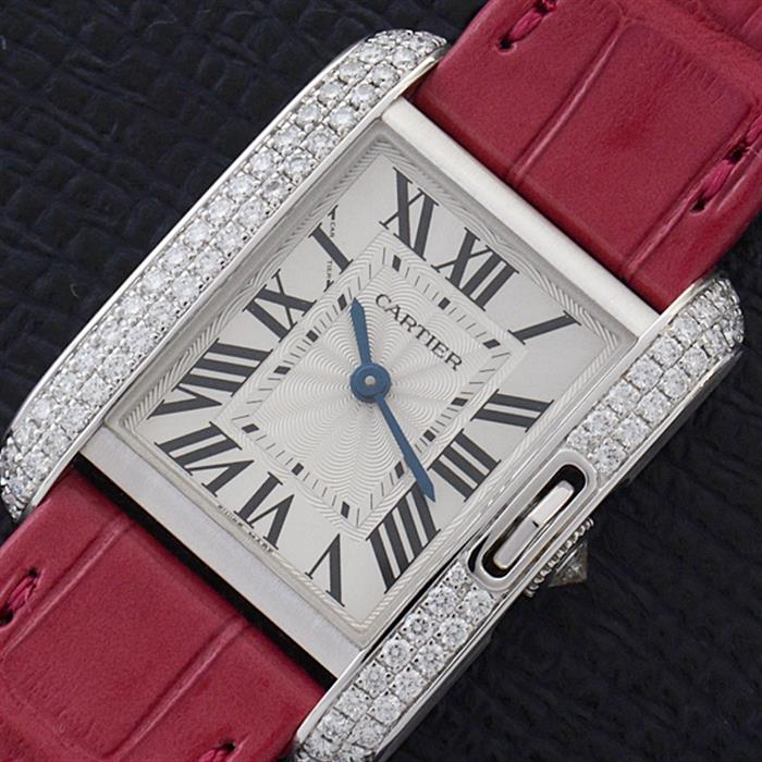 カルティエ 時計 レディース タンクアングレーズ SM 電池式 シルバー文字盤 ホワイトゴールド 750WG Cartier WT100015 中古