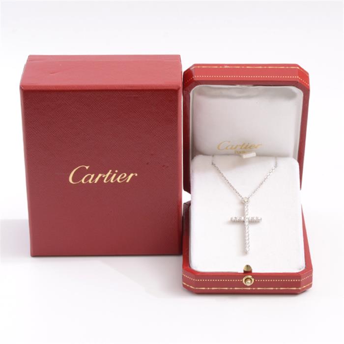 カルティエ Cartier ダイヤモンド クロスネックレス レディース 750WG ホワイトゴールド【中古】