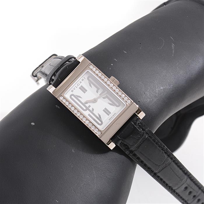 ブルガリ 時計 レディース レッタンゴロ ダイヤモンドベゼル 電池式 ホワイトゴールド 750WG BVLGARI RTW39G 中古