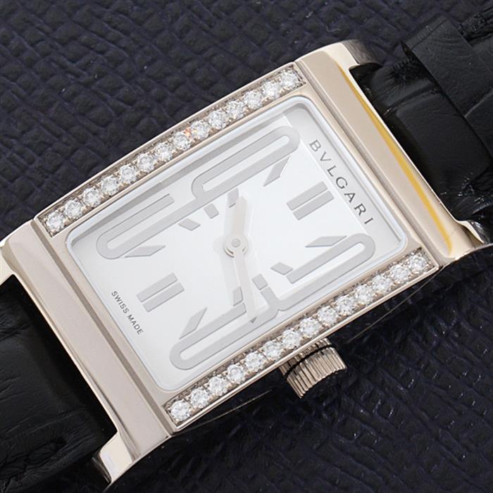 ブルガリ 時計 レディース レッタンゴロ ダイヤモンドベゼル 電池式 ホワイトゴールド 750WG BVLGARI RTW39G 中古