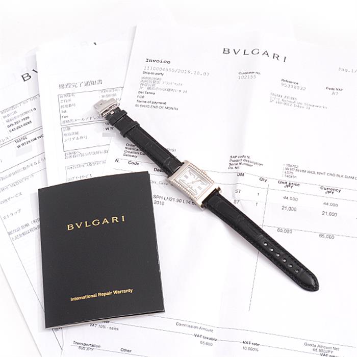 ブルガリ 時計 レディース レッタンゴロ ダイヤモンドベゼル 電池式 ホワイトゴールド 750WG BVLGARI RTW39G 中古