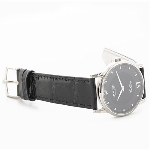 ロレックス 時計 メンズ ボーイズ チェリーニ 新品革ベルト ホワイトゴールド ブラック文字盤 手巻 ROLEX 5116/9 750WG 中古