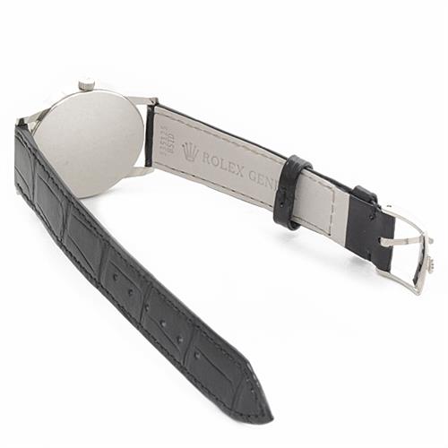 ロレックス 時計 メンズ ボーイズ チェリーニ 新品革ベルト ホワイトゴールド ブラック文字盤 手巻 ROLEX 5116/9 750WG 中古