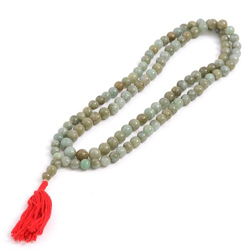 ヒスイ翡翠 数珠 念珠 本式百八玉数珠 翡翠:7.8mm～11.3mm グリーン×レッド【中古】