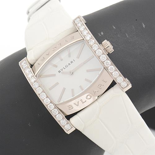 ブルガリ 時計 レディース アショーマ ダイヤモンドベゼル 電池式 シェル文字盤 ホワイトゴールド 750WG BVLGARI AAW36G 中古