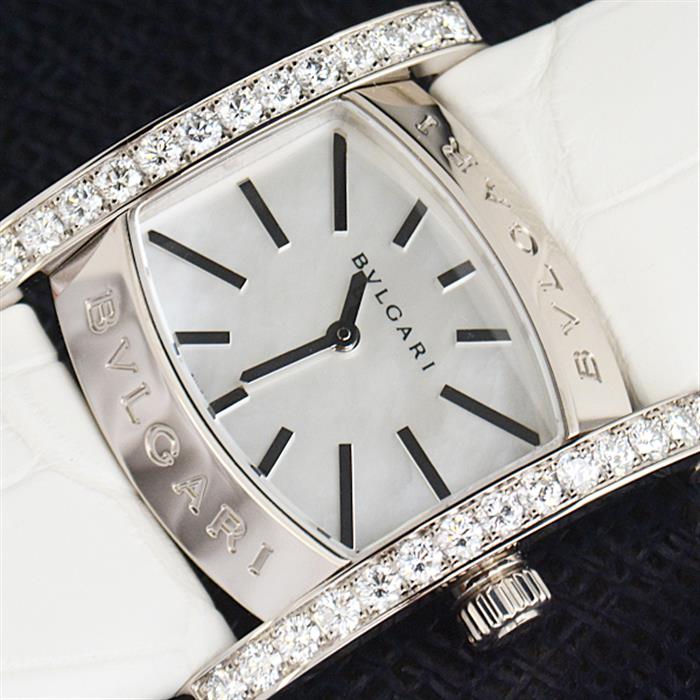 ブルガリ 時計 レディース アショーマ ダイヤモンドベゼル 電池式 シェル文字盤 ホワイトゴールド 750WG BVLGARI AAW36G 中古