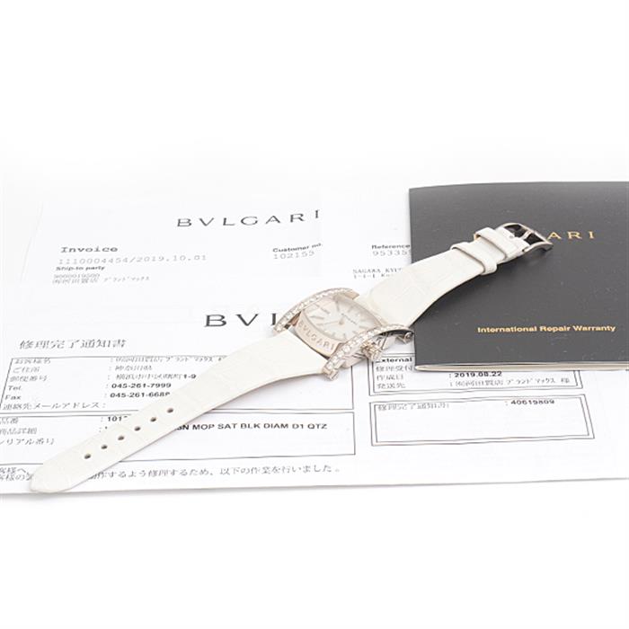ブルガリ 時計 レディース アショーマ ダイヤモンドベゼル 電池式 シェル文字盤 ホワイトゴールド 750WG BVLGARI AAW36G 中古