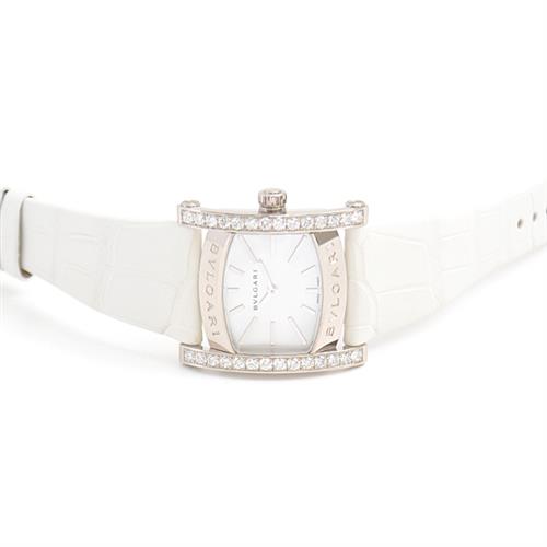 ブルガリ 時計 レディース アショーマ ダイヤモンドベゼル 電池式 シェル文字盤 ホワイトゴールド 750WG BVLGARI AAW36G 中古