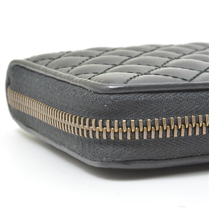 グッチ 財布 メンズ レディース キルティング ウェブ ラウンドファスナー長財布 レザー ブラック 536450 中古