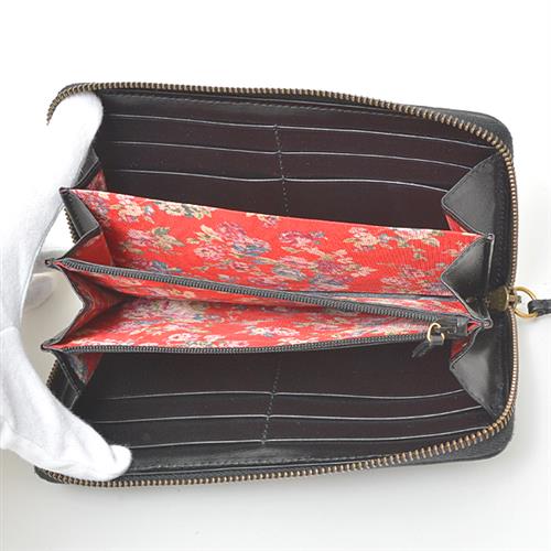 グッチ 財布 メンズ レディース キルティング ウェブ ラウンドファスナー長財布 レザー ブラック 536450 中古