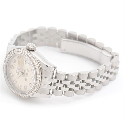 ロレックス 時計 レディース デイトジャスト ダイヤベゼル 10Pダイヤ 自動巻 ランダム サンビーム文字盤 SS×WG ROLEX 179384G 中古