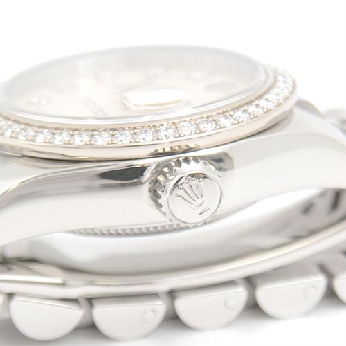 ロレックス 時計 レディース デイトジャスト ダイヤベゼル 10Pダイヤ 自動巻 ランダム サンビーム文字盤 SS×WG ROLEX 179384G 中古