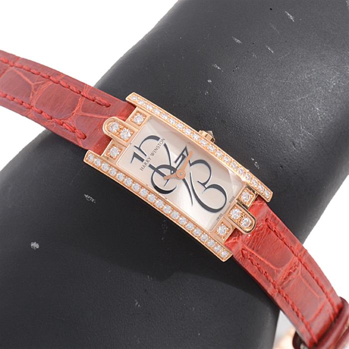 ハリーウィンストン 時計 レディース アヴェニューC ミニ  ダイヤベゼル 電池式 シルバー文字盤 ピンクゴールド HARRY WINSTON 750PG 332LQR 中古