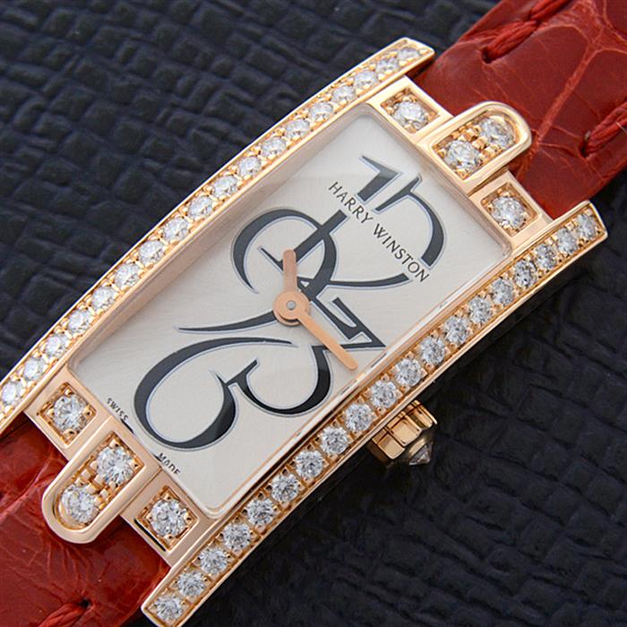ハリーウィンストン 時計 レディース アヴェニューC ミニ  ダイヤベゼル 電池式 シルバー文字盤 ピンクゴールド HARRY WINSTON 750PG 332LQR 中古