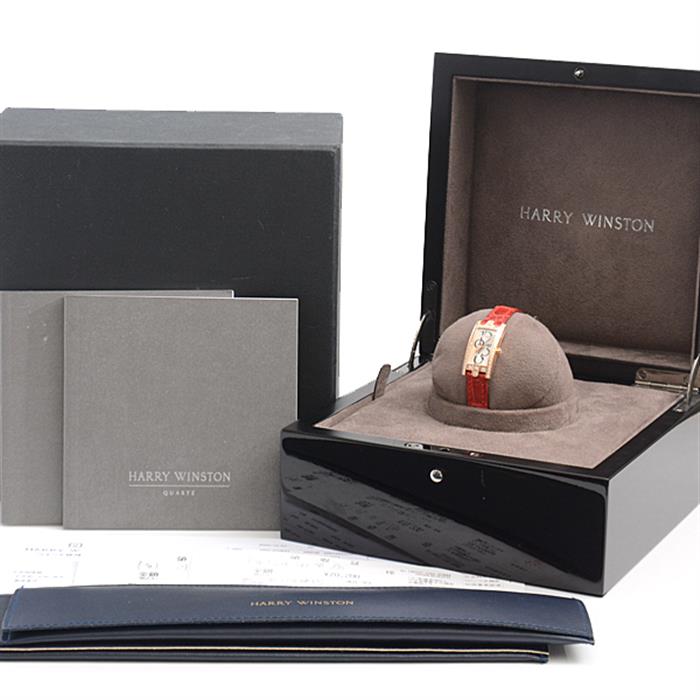 ハリーウィンストン 時計 レディース アヴェニューC ミニ  ダイヤベゼル 電池式 シルバー文字盤 ピンクゴールド HARRY WINSTON 750PG 332LQR 中古