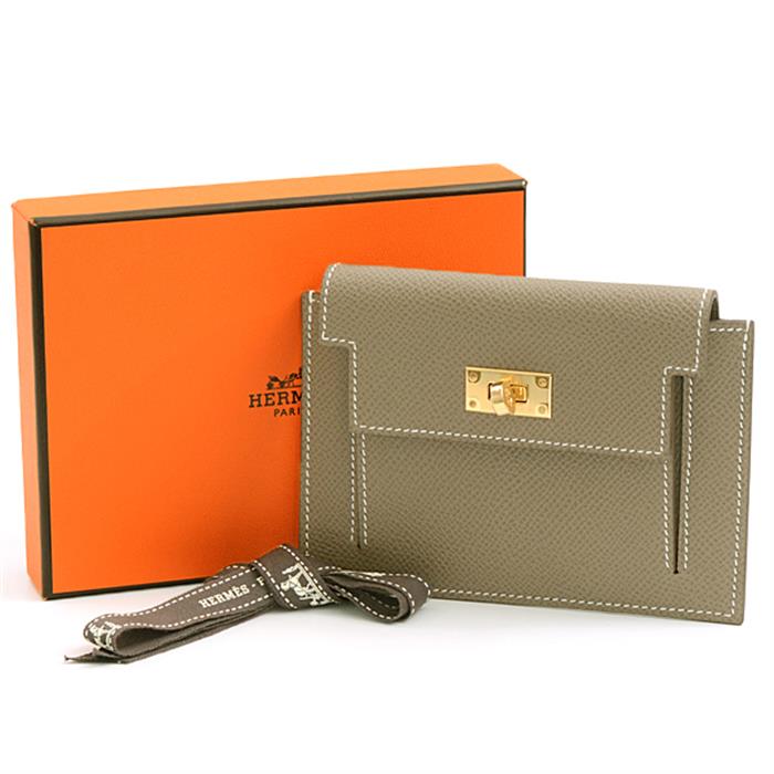 エルメス HERMES ケリー ポケット コンパクト ゴールド金具 D刻印 2019年 エトゥープ【未使用品】