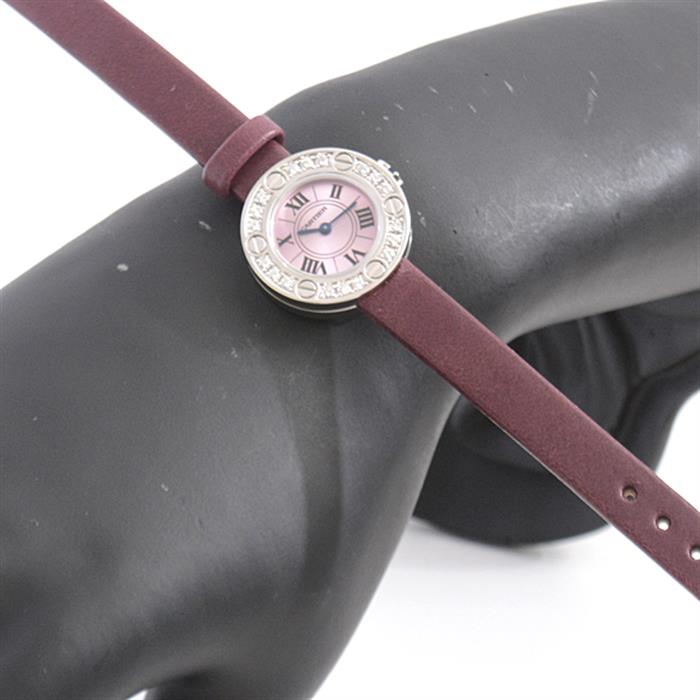 カルティエ 時計 レディース ラブウォッチ ダイヤベゼル 電池式 ホワイトゴールド ピンク文字盤 Cartier WE801431 750WG 中古