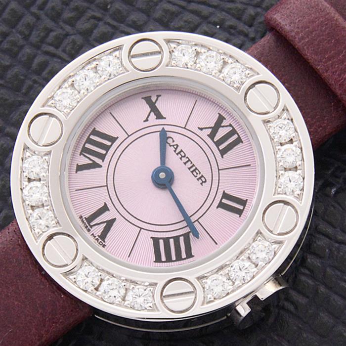 カルティエ 時計 レディース ラブウォッチ ダイヤベゼル 電池式 ホワイトゴールド ピンク文字盤 Cartier WE801431 750WG 中古