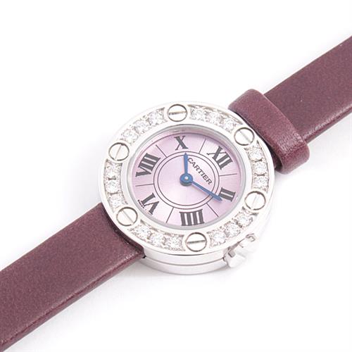 カルティエ 時計 レディース ラブウォッチ ダイヤベゼル 電池式 ホワイトゴールド ピンク文字盤 Cartier WE801431 750WG 中古