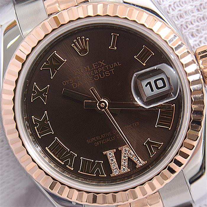 ロレックス 時計 レディース デイトジャスト Ⅵダイヤモンド チョコレートローマン ステンレス ピンクゴールド ROLEX 179171 SS×PG 中古