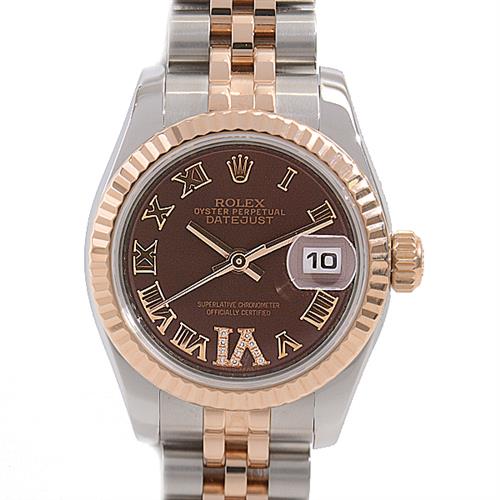 ロレックス 時計 レディース デイトジャスト Ⅵダイヤモンド チョコレートローマン ステンレス ピンクゴールド ROLEX 179171 SS×PG 中古