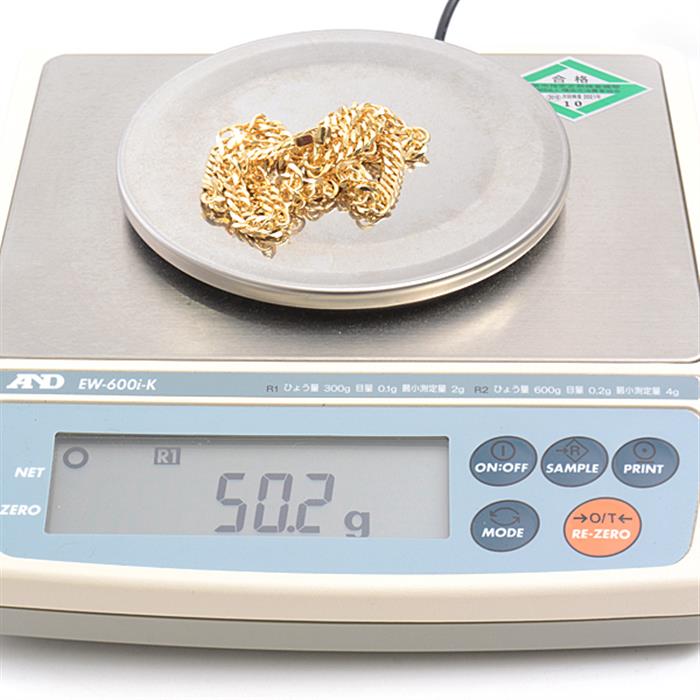 喜平 ネックレス K18 6面カット ダブル 50g 50cm 造幣局検定刻印入 メンズ レディース チェーン イエローゴールド YG 【中古】