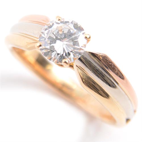 カルティエ 指輪 レディース トリニティ ソリテール 立爪 ダイヤモンド リング 約0.5ct 8号 ゴールド スリーカラー Cartier 750YG×WG×PG 中古