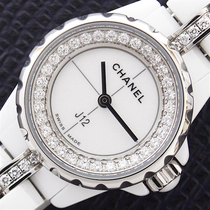 シャネル 時計 レディース J12 XS 電池式 ダイヤベゼル ベルトダイヤ ホワイト文字盤 セラミック CHANEL CE H5238 中古