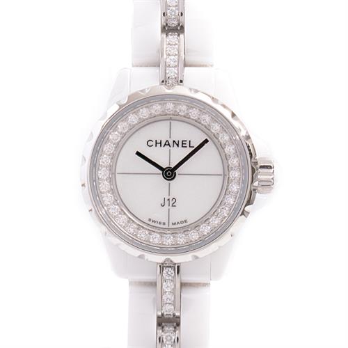 シャネル 時計 レディース J12 XS 電池式 ダイヤベゼル ベルトダイヤ ホワイト文字盤 セラミック CHANEL CE H5238 中古