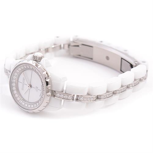 シャネル 時計 レディース J12 XS 電池式 ダイヤベゼル ベルトダイヤ ホワイト文字盤 セラミック CHANEL CE H5238 中古