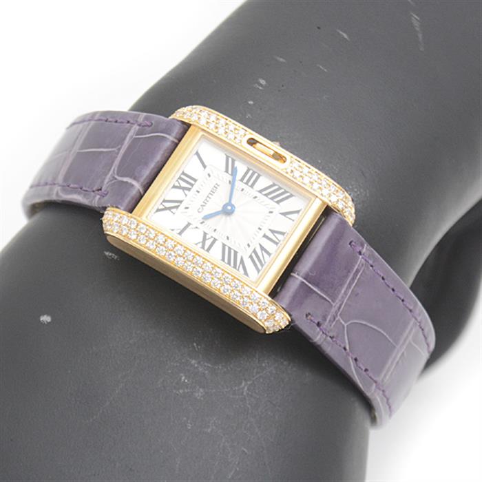 カルティエ 時計 レディース タンク アングレーズ SM ダイヤモンド 電池式 シルバー文字盤 イエローゴールド 750YG Cartier WT100014 中古