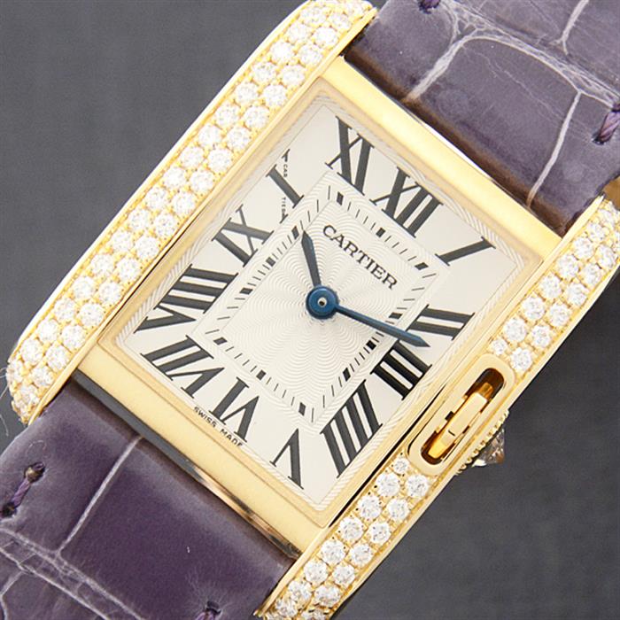 カルティエ 時計 レディース タンク アングレーズ SM ダイヤモンド 電池式 シルバー文字盤 イエローゴールド 750YG Cartier WT100014 中古