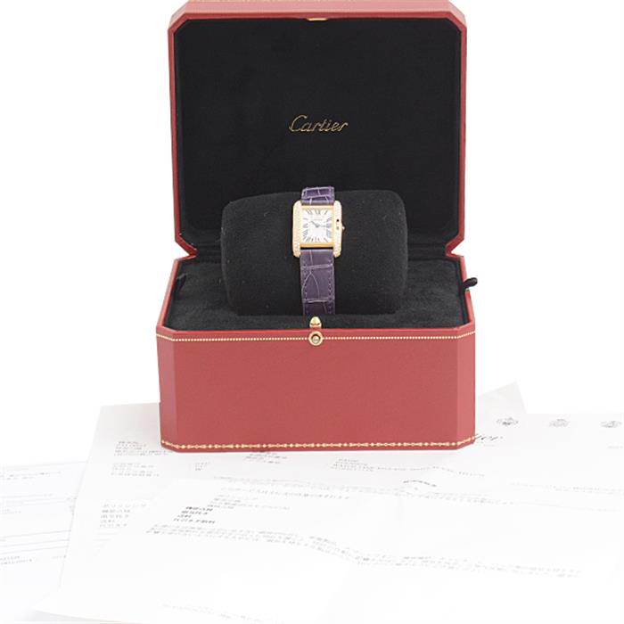 カルティエ 時計 レディース タンク アングレーズ SM ダイヤモンド 電池式 シルバー文字盤 イエローゴールド 750YG Cartier WT100014 中古