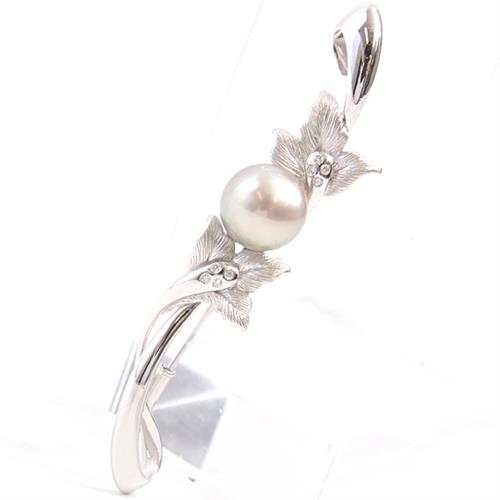 ブローチ レディース フラワーモチーフ パール×ダイヤモンド ブローチ 11.1mm珠 D0.08ct ホワイトゴールド K14WG 中古