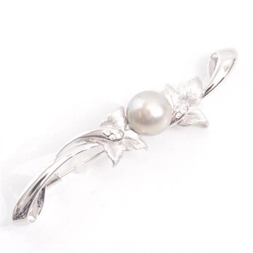 ブローチ レディース フラワーモチーフ パール×ダイヤモンド ブローチ 11.1mm珠 D0.08ct ホワイトゴールド K14WG 中古