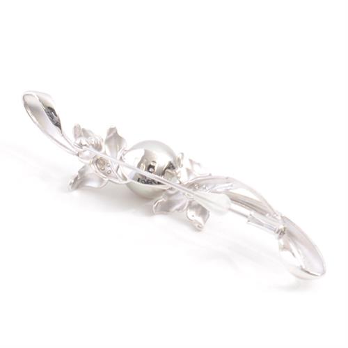 ブローチ レディース フラワーモチーフ パール×ダイヤモンド ブローチ 11.1mm珠 D0.08ct ホワイトゴールド K14WG 中古