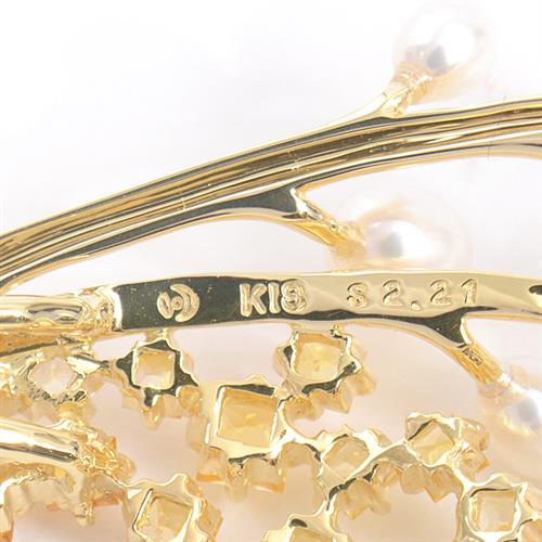 タサキ ブローチ レディース K18 リーフデザイン パール サファイア パール:3.0mm～4.5mm S:2.21ct イエローゴールド TASAKI【中古】