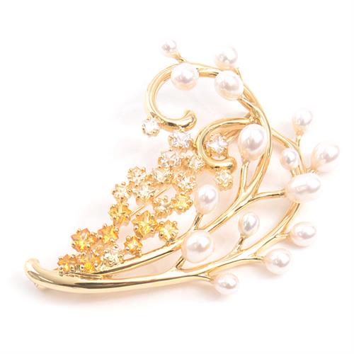 タサキ ブローチ レディース K18 リーフデザイン パール サファイア パール:3.0mm～4.5mm S:2.21ct イエローゴールド TASAKI【中古】