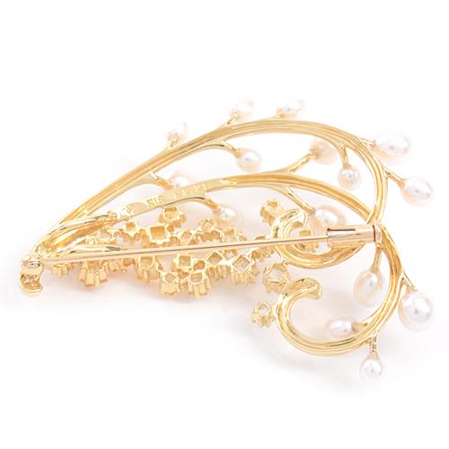 タサキ ブローチ レディース K18 リーフデザイン パール サファイア パール:3.0mm～4.5mm S:2.21ct イエローゴールド TASAKI【中古】