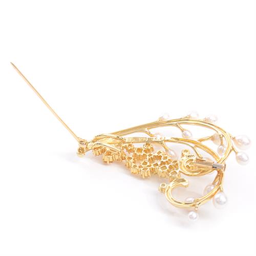 タサキ ブローチ レディース K18 リーフデザイン パール サファイア パール:3.0mm～4.5mm S:2.21ct イエローゴールド TASAKI【中古】