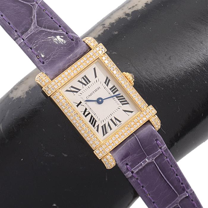 カルティエ 時計 レディース タンクシノワーズSM 電池式 2重ダイヤベゼル アイボリー文字盤 イエローゴールド Cartier 750YG 中古