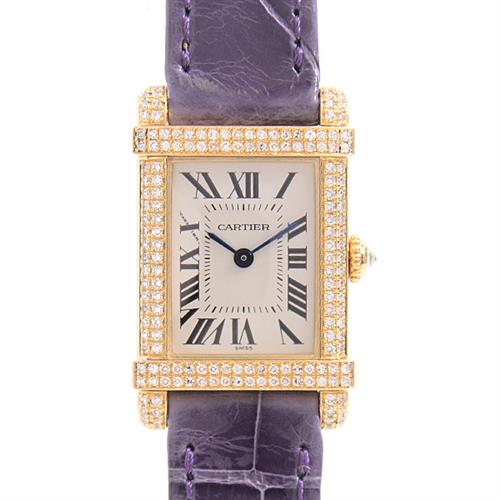 カルティエ 時計 レディース タンクシノワーズSM 電池式 2重ダイヤベゼル アイボリー文字盤 イエローゴールド Cartier 750YG 中古