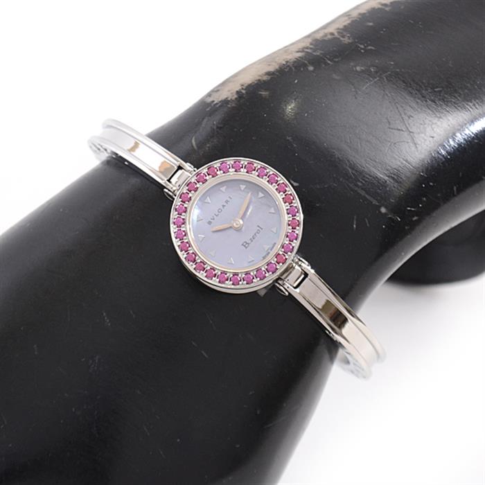 ブルガリ 時計 レディース ビー ゼロワン B-ZERO1 ロードライトガーネット ベゼル 電池式 ブルーシェル文字盤 BVLGARI BZ22S SS 中古