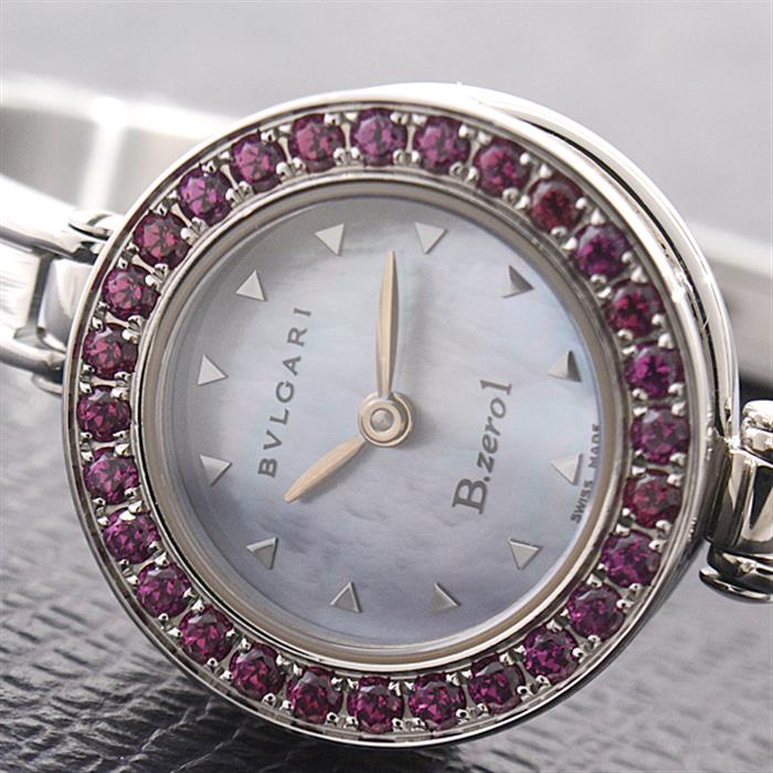 ブルガリ 時計 レディース ビー ゼロワン B-ZERO1 ロードライトガーネット ベゼル 電池式 ブルーシェル文字盤 BVLGARI BZ22S SS 中古